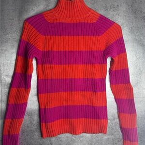 J. Crew Vibrant Red and Purple Striped Turtleneck Sweater